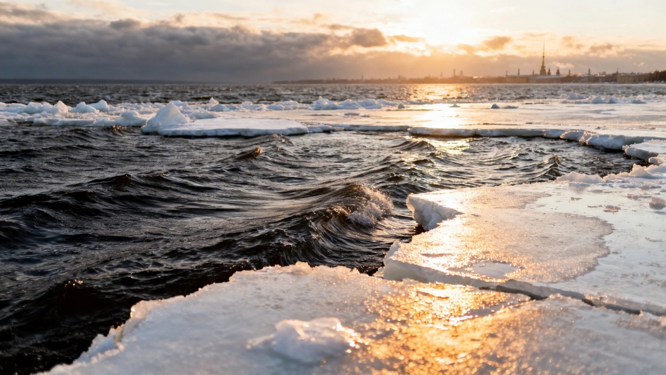 Лед на Финском заливе стремительно тает из-за теплой погоды и ветра